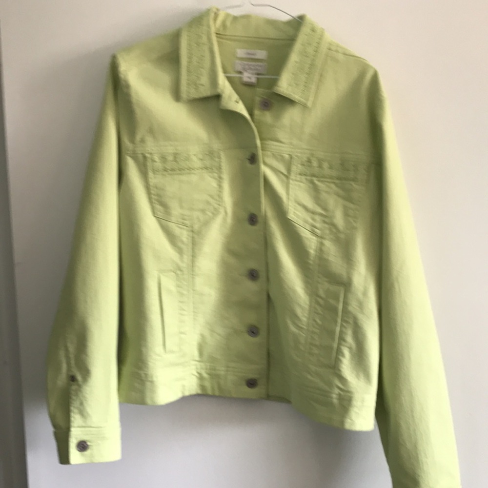Christopher & Banks, lime green jean jacket, size M - Picture 9 of 9